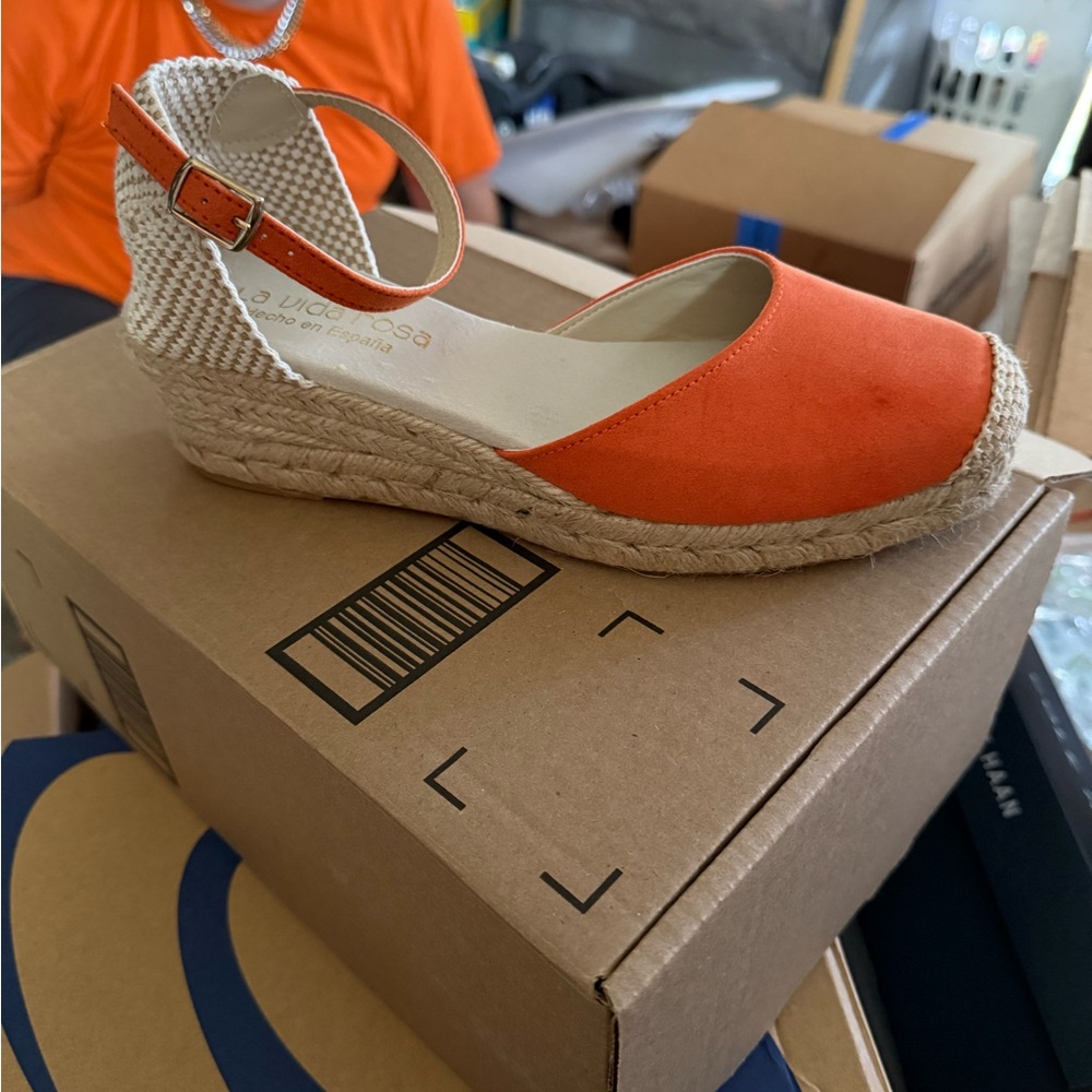 Orange Espadrille Wedge Sandals